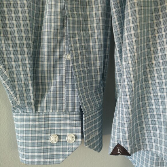 Hudson Room Men Grid Dress Shirt Blue White Egyptian Cotton 17 / 35 - Picture 4 of 6